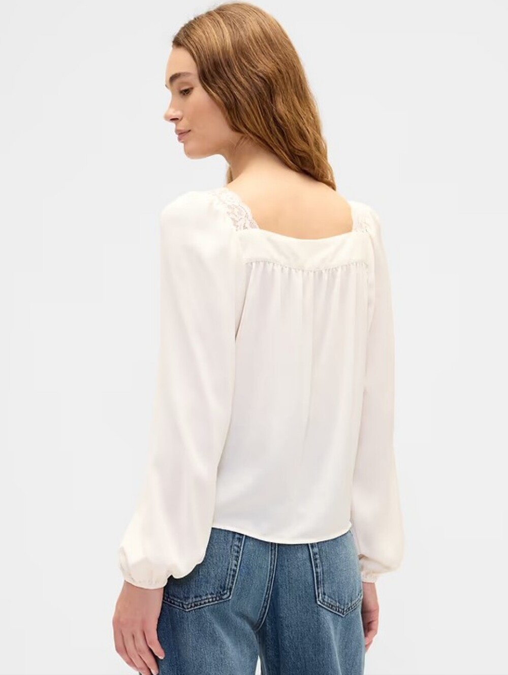 NWT - GAP Oversized Lace Trim Cream Long-Sleeve Tie-Front Blouse - Size XL - Picture 4 of 13